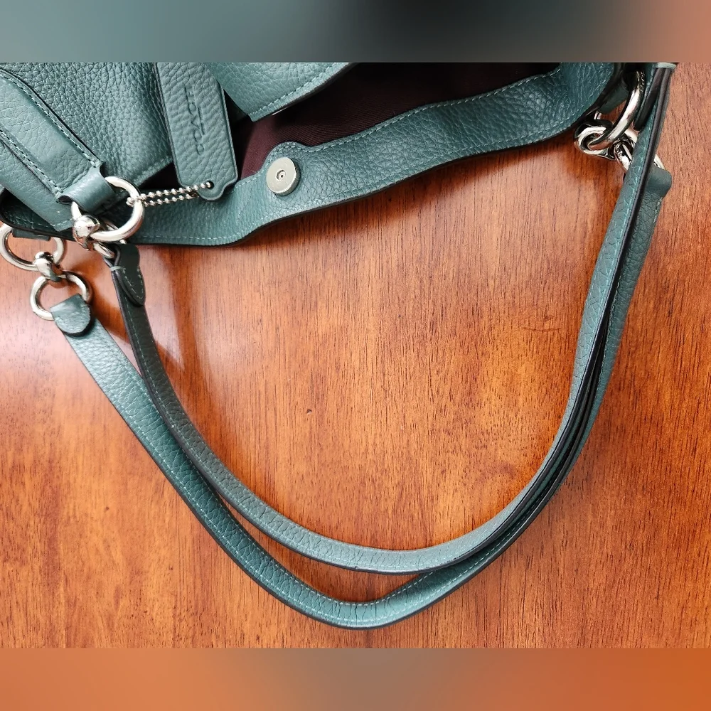 Coach Hallie Pebbled Leather Hobo Shoulder Bag In Teal - Picture 5 of 15